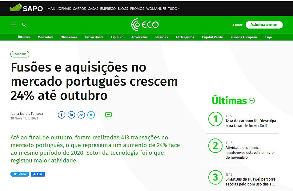 Fuses e aquisies no mercado portugus crescem 24% at outubro